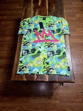 Men's Neon Green Abstract Print Short Sleeve Tee